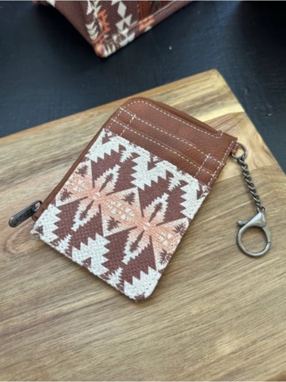 Wrangler Brown and Cream Aztec Card Holder Keychain